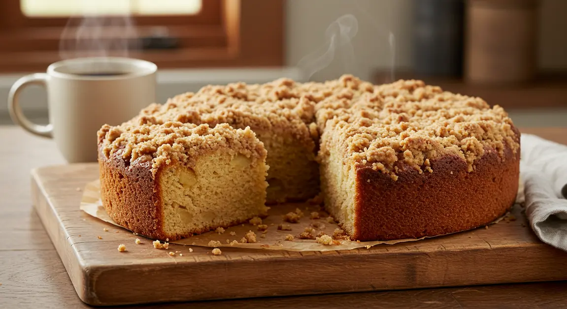 Moist applesauce coffee cake with cinnamon streusel topping