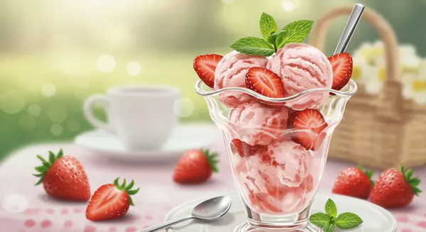 serving Strawberry and Cream Ice Cream